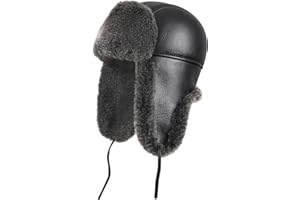 Zavelio Leather Aviator Shearling Ushanka Trapper Hat Russian Sheepskin Cap Real Fur Winter Hat with Ear Flaps for Men Women