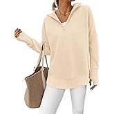 PRETTYGARDEN Womens Long Sleeve Quarter Zip Pullover Sweater Casual Loose V Neck Collared Ribbed Knit Jumper Tops Thumb Hole