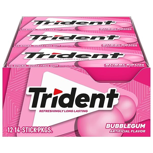 TRIDENT BUBBLEGUM SUGAR FREE GUM, TRAVEL ACCESSORIES, 12 PACKS OF 14 PIECES (168 TOTAL PIECES)