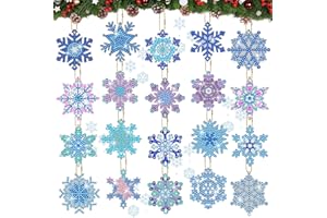 MATHARAGO 20 Pcs Snowflakes Diamond Art, 5D DIY Double-Sided Christmas Ornaments, Diamond Painting Keychains for Christmas and Daily Decoration(Various)