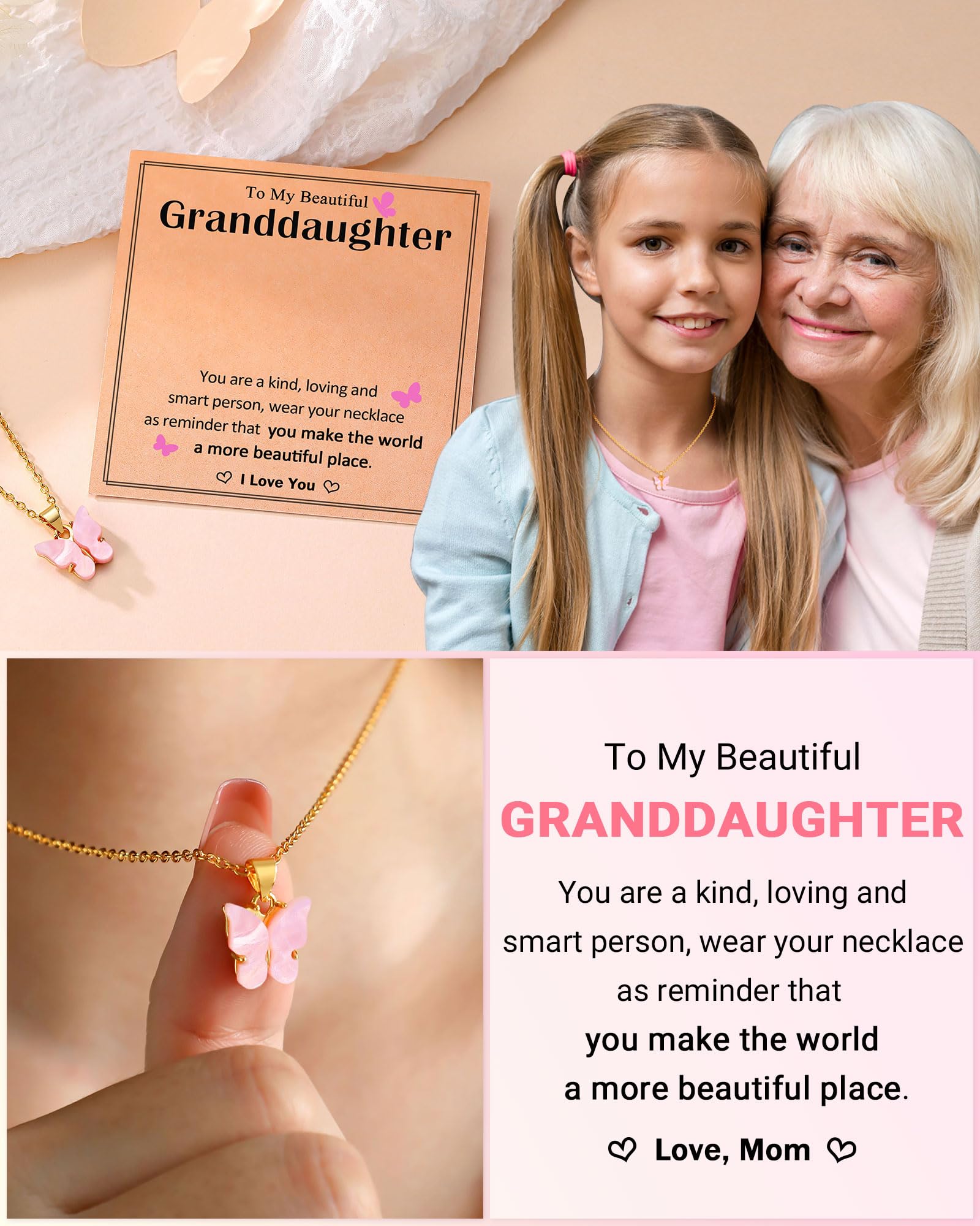 Beautiful Butterfly Necklace Gifts – Jewelry for Granddaughter, Daughter, Niece, Sisters from Mom or Grandma for Birthday, Christmas, Valentines