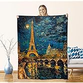 Paris Blanket for Adults Kids, Flannel Paris Blankets Gifts, Oil Painting Style Paris Eiffel Tower Throw Blanket for Sofa Couch Bed Living Room Soft Warm Cozy Paris Decor 60" x 50"