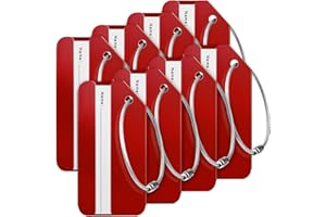 Travelambo 8 Pack Luggage Tags for Suitcases Aluminum Privacy Protection Bag Tags Luggage Identifier Travel Accessories Essentials (Red)