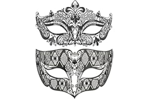 Thmyo Couples Venetian Laser Cut Masquerade Mask,Halloween Mardi Gras Party Mask (Black & black)