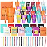 Feifeiya 72 Pcs/ 24 Set Thank You Gifts Bulk 24 oz Valentines Staff Coworker Appreciation Tumbler with Lids and Straws Motivational Pens Inspirational Notepads Plastic Cups Gift(awesome, Colorful2)