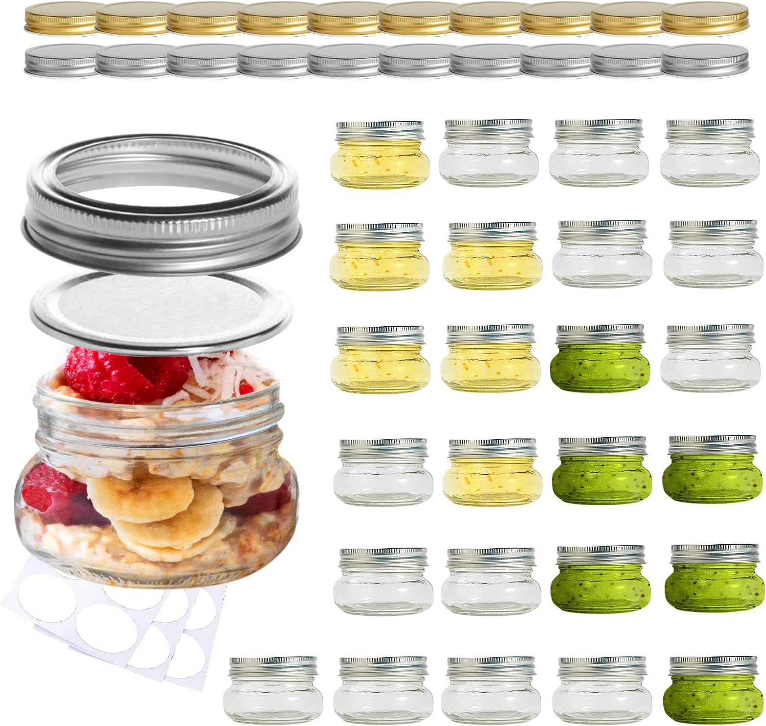 SXUDA Mason Jars 4 oz Mini Canning Jars with Regular Silver Lids and Bands Regular Mouth Jelly Jar for Jam, Honey, Wedding Favors, Shower Favors, Baby Foods, DIY Magnetic Spice Jars, 25 PACK