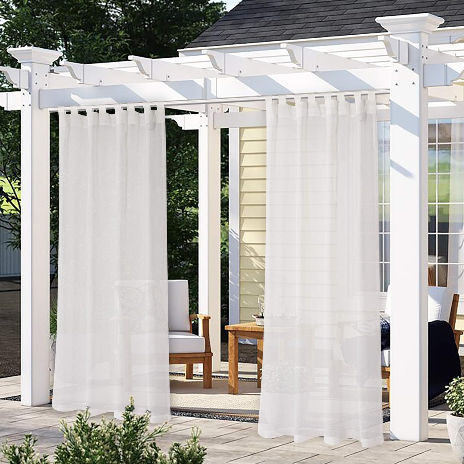 Outdoor Curtains - LORDTEX Burlap Linen Look Outdoor Curtain for Patio - 2 Panels Waterproof Tab Top Sheer Curtains for Pergola, Porch, Cabana and Gazebo Indoor/Outdoor Voile Sheer Drapes, 52 x 84 Inch, Vanilla