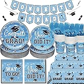 122Pcs Light Blue Class of 2026 Graduation Decorations Graduation Plates and Napkins 2026 Light Blue Grad Party Supplies 2026 Grad Party Decorations