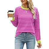 WIHOLL Womens Tunic Tops Long Sleeve Striped Shirts Crewneck Tops