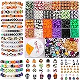 HSONAIGEE 2150 Pieces Halloween Beads Bracelets Making Kit, Assorted Cute Fun Beads Polymer Clay Bead Skull Bead Charms for Jewelry Necklace Earring Making DIY Crafts