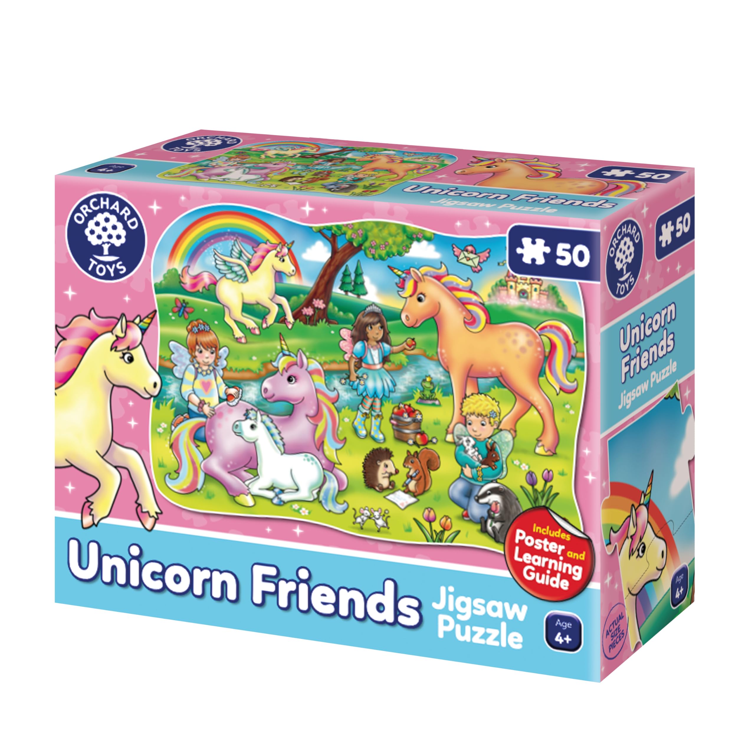 Orchard Toys Unicorn Friends Jigsaw Puzzles for Kids - 50-Piece Unicorn Puzzle for 4+ Year Olds with Giant Poster and Learning Guide - Unicorn Gifts for Girls, Boys, Toddlers, Children - Age 4-7 years
