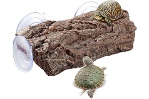 CHERLAM Turtle Basking Platform, Turtle Dock Basking Area with Strong Suction Cups, Resin Step Ledge Turtle Tank for Amphibians Frogs Newts Lizard-Brown