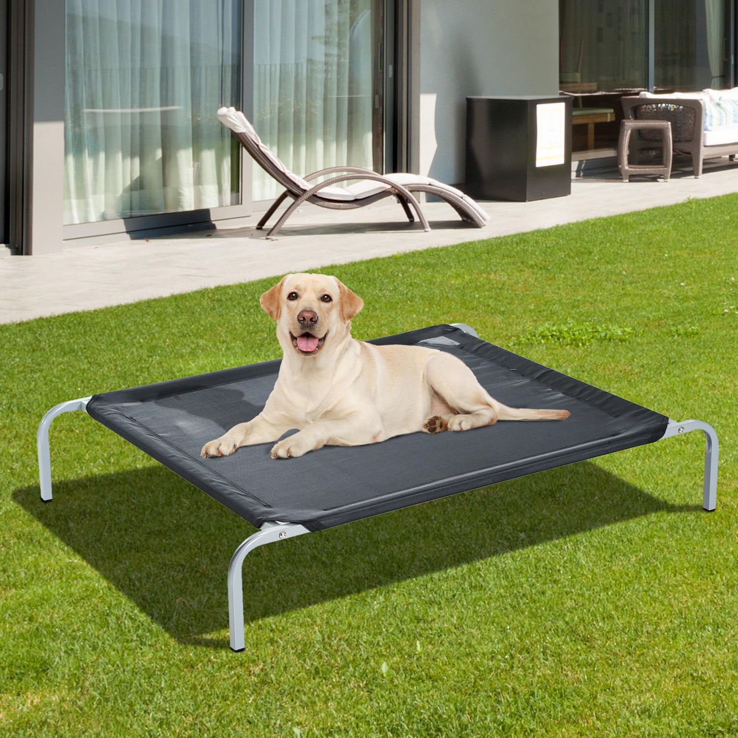 PawHut Elevated Pet Bed Portable Camping Raised Dog Bed w/ Metal Frame Black (Medium), 112 x 23 x 6 cm (L x W x H) - Image 4