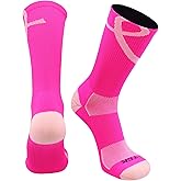 TCK Pink Ribbon Breast Cancer Awareness Crew Socks for Football Volleyball Boys Girls Youth and Adult