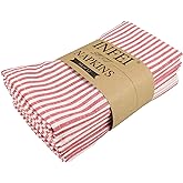INFEI Plain Striped Cotton Linen Blended Dinner Cloth Napkins - Set of 12 (40 x 30 cm) - for Events & Home Use (Red)