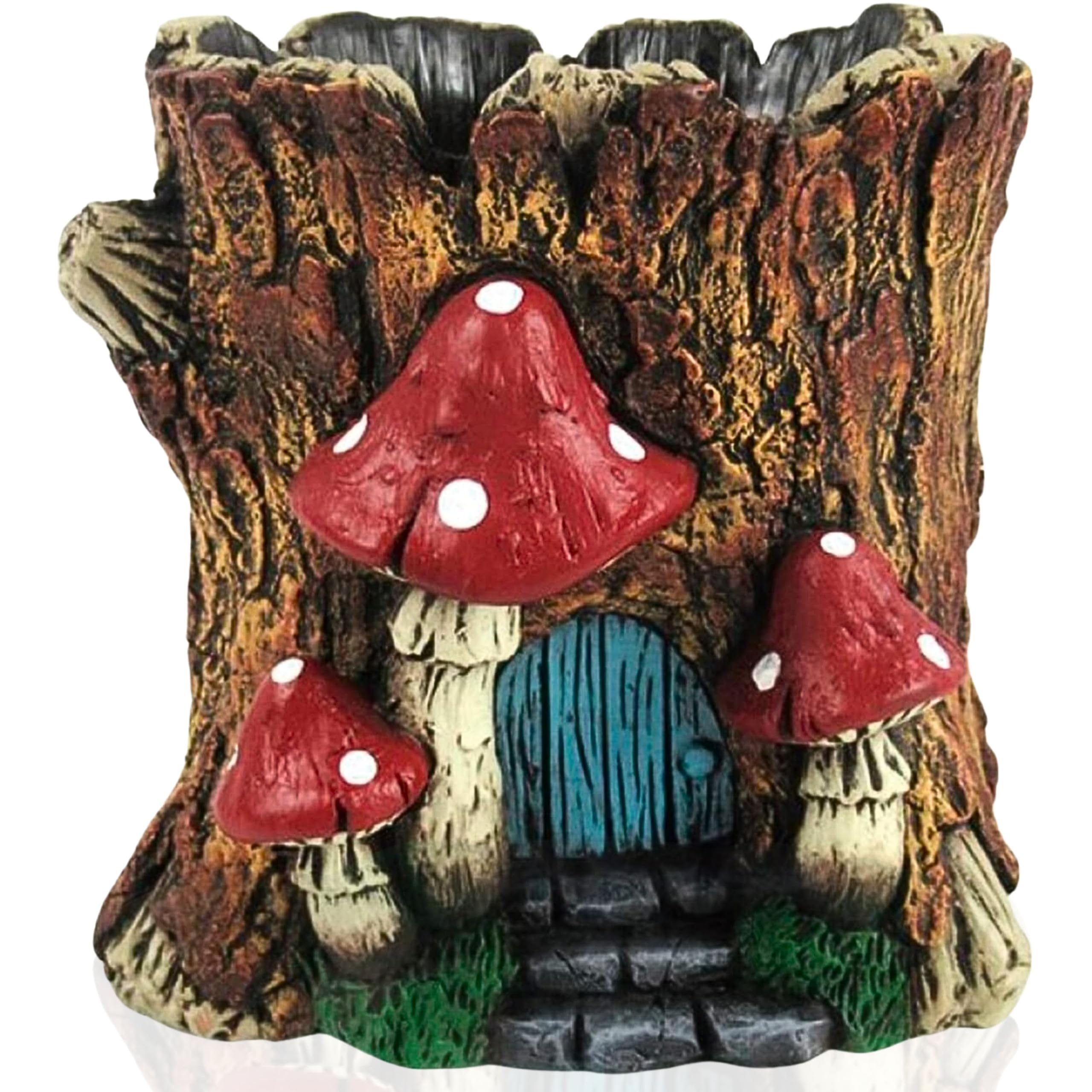 TIN DREAMS FACTORY | Enchanted Tree Stump Planter – Hand-Painted Concrete Decorative Pot – Original Planter for Plants and Flowers – Fantasy Design for Garden, Terrace, and Home