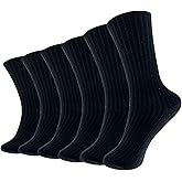 Hycome 6 Pairs Comfortable Casual Cotton Socks for Women, Girls and Students (fit women girls shoe size 5-9)