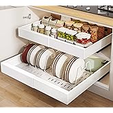 Seinloes 2 Pack Pull out Cabinet Organizer 21"Deep With Raising Pad for Framed Cabinets, Expandable Slide out Drawers for Kit