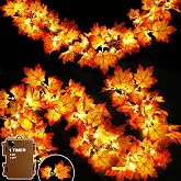 Timer &amp; Thicker Leaves - 2 Pack Fall Garland with Lights Thanksgiving Decor | Total 80 Leaves 40LED 13Ft Battery Operated Lighted Thanksgiving Garland Decorations Home Indoor Table Mantle Holiday Party