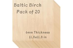 TX LITEART 1/4 Baltic Birch Plywood - 11.8 x 11.8 inch, Pack of 20, 6mm Baltic Wood Sheet for Lasers