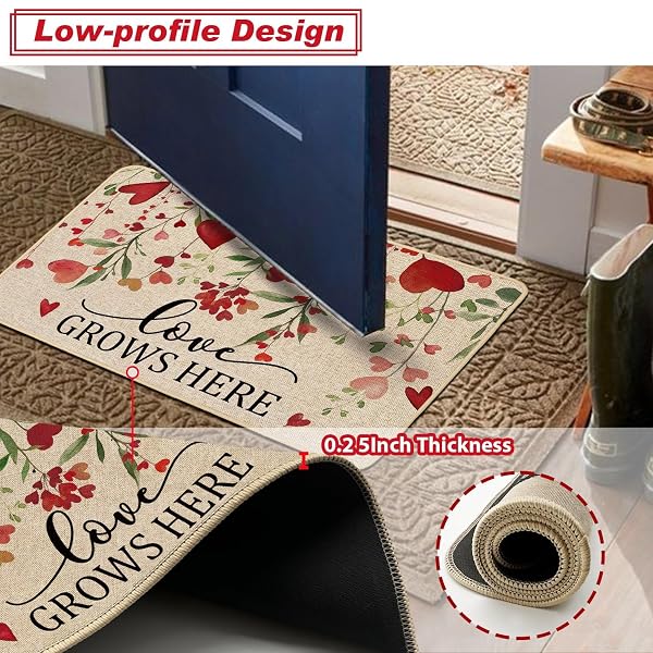 BACCESSOR VALENTINES DAY KITCHEN MATS SET OF 2, FLORAL LEAF RED LOVE HEART KITCHEN RUGS ROMANTIC KITCHEN MATS FOR FLOOR NON SLIP ANNIVERSARY WEDDING PARTY HOME DECOR 17X29 AND 17X47 INCH