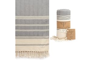 SMYRNA TURKISH COTTON Aegean Series Original Turkish Beach Towel | Prewashed, 37 x 71 Inches | Peshtemal and Turkish Bath Towel for SPA, Beach, Pool, Gym and Bathroom, Dark Gray