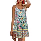 ULTRANICE Women's 2024 Summer Casual Beach Dresses Cover Ups Floral V Neck Spaghetti Strap Backless Mini Sun Dress