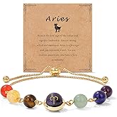 Raicegs Zodiac Bracelets for Women 18K Gold Plated Natural Stone Zodiac Sign Bracelets Gemstone Beads Healing Crystal Bracelets Constellation Horoscope Jewelry Gifts