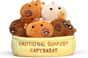 Emotional Support Capybaras by Relatable, Cuddly Stuffed Animals and Plushies Set, Includes 5 Capybara Plush Toys with Carrying Basket, Cute Stuff and Great Gift for Loved Ones of All Ages