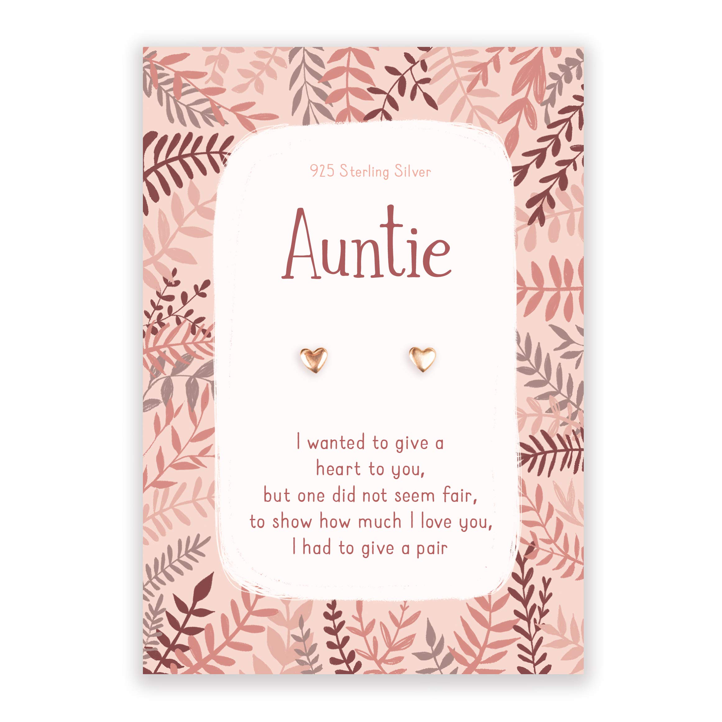 Auntie rose gold heart earrings | gifts for Aunty Great Aunt | birthday card for special Christmas xmas present gift uk | jewellery from Niece or Nephew