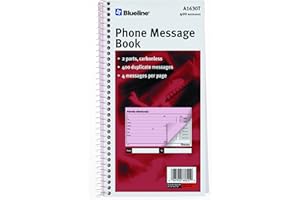 Blueline Telephone Message Book Spiral Binding 400 Messages Duplicates 4 per Page Carbonless English 11-Inchx5-11/16-Inch (A1