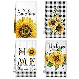 Bencailor 4 Pcs Sunflower Kitchen Towels Summer Sea