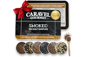 Smoked Sea Salt Sampler Set, Alderwood, Cherrywood, Bacon and Garlic Smoked Salts, Gourmet Cooking Gift, 0.5 oz x Bundle of 6 Flavored Salts - Caravel Gourmet Salt
