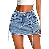 ELLEVEN High Stretch Denim Cargo Skirt for Women, Low Waist Y2k Mini Jean Skirt Cute Skirt with Pockets
