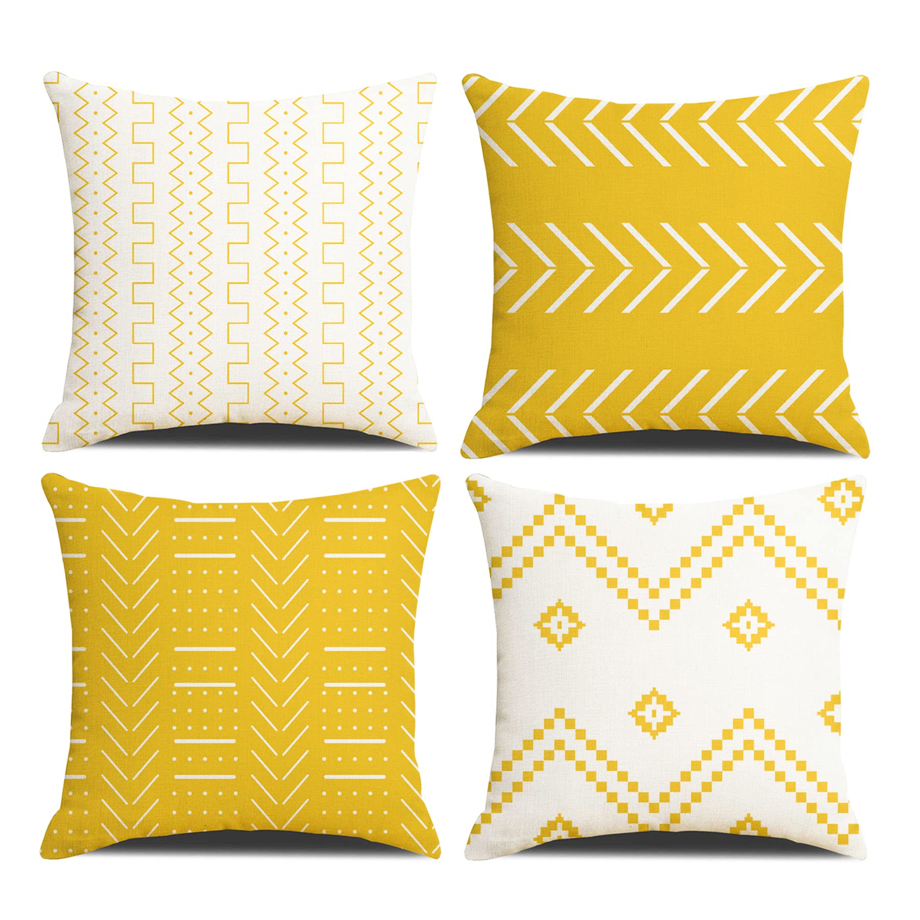 DWDC Cushion Covers 40 x 40 cm Farmhouse Cushioncase cover, Set of 4 Yellow Textured Patchwork Square PillowCase for Sofa Chair Bedroom Modern Decor Home Office Couch Car Garden