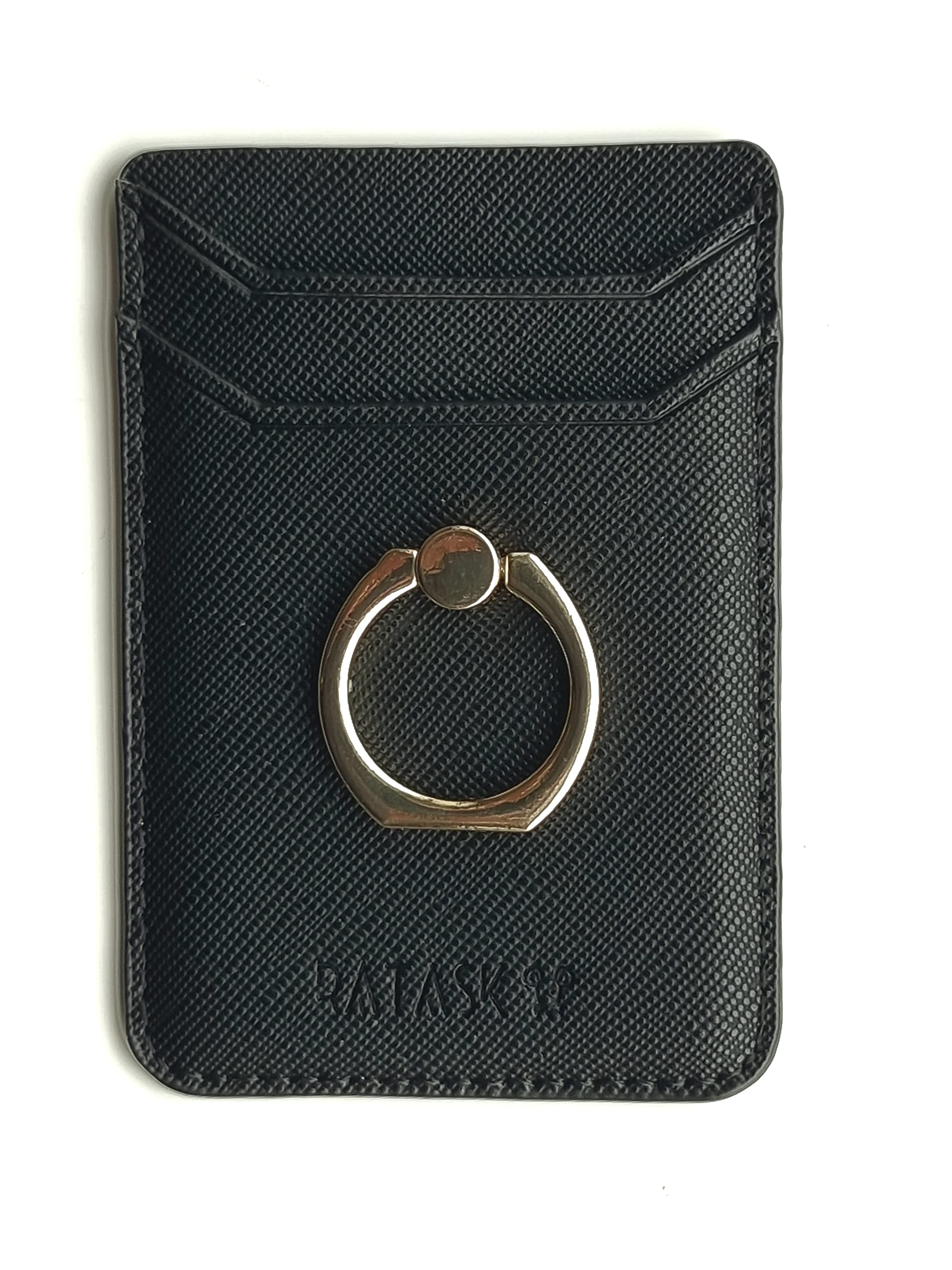 RATASK Mobile Phone Card Holder Stick on with Ring Holder Kick Stand, Mobile Card Holder (Black)