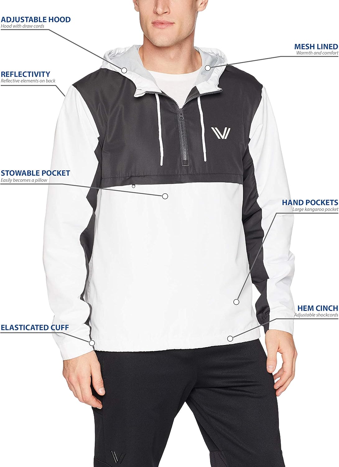  Brand - Peak Velocity Men's Zephyr Windbreaker Loose-Fit Anorak Jacket: Clothing