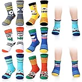 Jinei 6 Pairs Boy Monster Fuzzy Slipper Socks with Grips Cozy Non Slip Warm Socks Winter Birthday Gifts for Kids Boys Girls 6-10