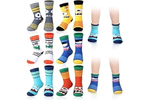 Jinei 6 Pairs Boy Monster Fuzzy Socks Novelty Crazy Soft Cozy Non-skid Slipper Socks Winter Christmas Birthday Gifts for Kids Boys Girls 6-10