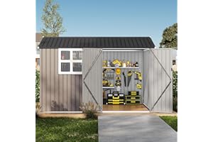 TackView 10x8ft Outdoor Shed, Rust-Proof UV-Resistant Galvanized Steel, Lockable Doors & Windows for Ventilation and Natural 