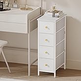 Fixwal Narrow Storage Cabinet, Narrow Nightstand Dresser with 4 Drawers, Slim Fabric Dresser Storage Tower for Small Spaces, White Dresser, for Bedroom, Bathroom, Laundry, Closet