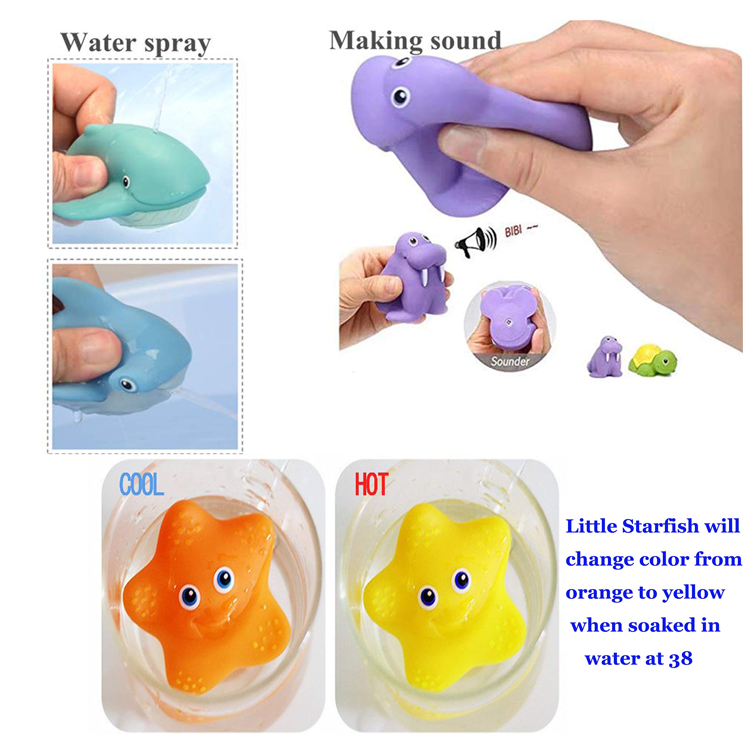 SouthStar Baby Bath Toys, 18pcs Baby Squirt Toys with Fishing Net,Floating Bath Toy Animals Bath Squirters, Bright Entertaining Toy for Children in Pool, Beach or Kids Bathtub 