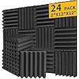 Acoustic Foam Panels 24 Pack – 2" x 12"x 12" High Density Soundproofing Wedges for Wall, Noise Absorbing and Sound-Damping, Quick-Recovery, Fire-Resistant – Perfect for Studio, Office, Gaming Room