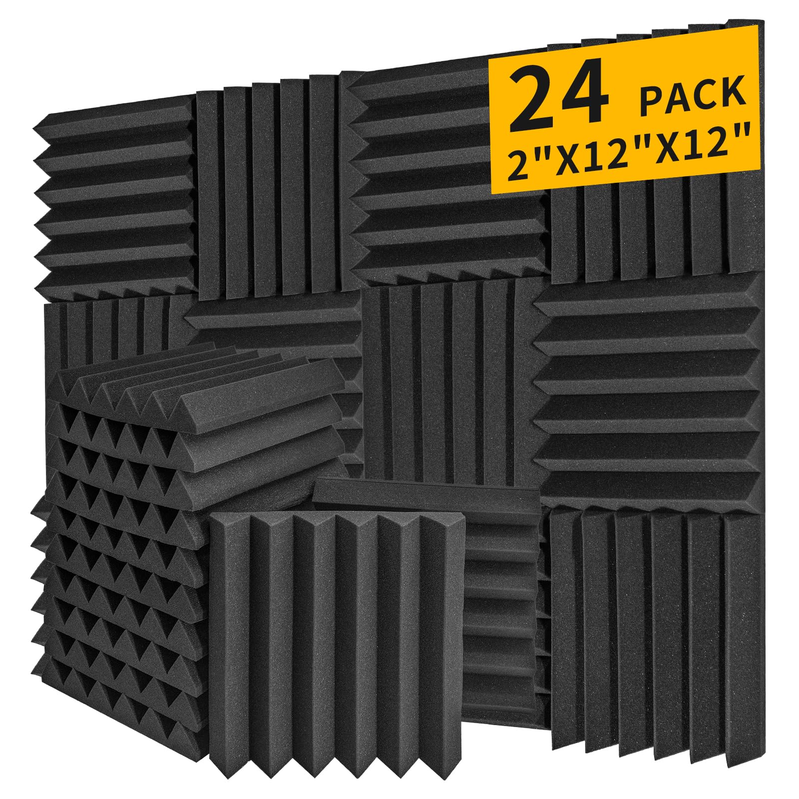 Photo 1 of Acoustic Foam Panels 24 Pack 2" x 12"x 12" Saiqiang Soundproofing Wedges for Wall Noise Absorbing Soundproof Panels Black Sound-Damping Fire-Resistant for Studio, Office, Gaming Room