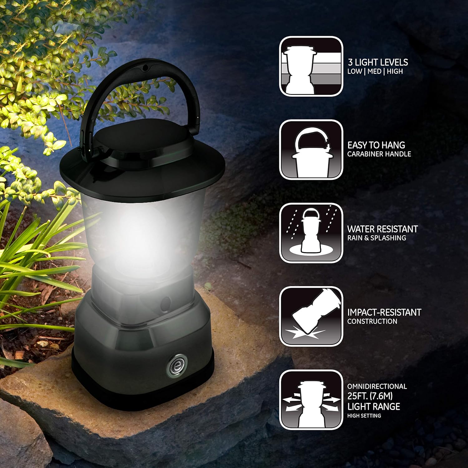Enbrighten LED Camping Lantern, Battery Powered, USB Charging, 800 Lumens, 200 Hour Runtime, Carabiner Handle, Hiking Gear, Emergency Light, Blackout, Storm, Hurricane, Green, 49550: Home Improvement