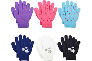 Cooraby 6 Pairs Kids Warm Magic Gloves Winter Stretchy Knit Gloves for Boys Girls