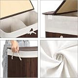 SONGMICS Bamboo Laundry Basket with Lid 2 Compartments 100L White LCB64WT view 6