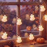 Halloween Ghost String Lights, 8.5Ft Outdoor Halloween Decorations Lights with 10 White Ghosts Lights Waterproof, Hanging Ghosts Fairy Lights UL Listed for Patio Garden Backyard Party Bedroom Window
