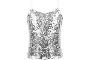 Yruioon Girls Shiny Sequins Spaghetti Straps Tank Top Camisole Latin Jazz Hi Hop Dance Stage Performance Costume
