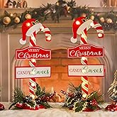 Metal Merry Christmas Sign with LED Light Battery Operated with Timer Christmas Signs with Base Xmas Holiday Decorations table Indoor Display Decor Candy Cane Small
